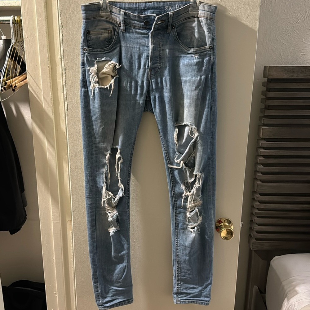 H&M heavy distressed skinny jeans